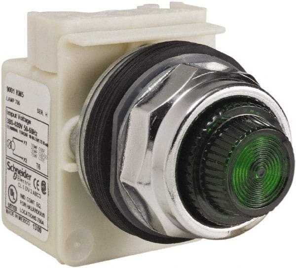 Schneider Electric - 480 VAC Green Lens Indicating Light - Screw Clamp Connector - Exact Tool & Supply