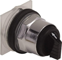 Schneider Electric - 1.18 Inch Mount Hole, 3 Position, Knob and Pushbutton Operated, Selector Switch Only - Black, Momentary (MO), without Contact Blocks, Weatherproof and Dust and Oil Resistant - Exact Tool & Supply