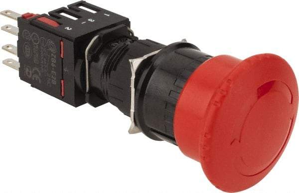 Schneider Electric - 16mm Mount Hole, Extended Mushroom Head, Pushbutton Switch with Contact Block - Round, Red Pushbutton, Maintained (MA), Momentary (MO) - Exact Tool & Supply