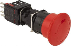 Schneider Electric - 16mm Mount Hole, Extended Mushroom Head, Pushbutton Switch with Contact Block - Round, Red Pushbutton, Maintained (MA), Momentary (MO) - Exact Tool & Supply