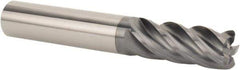 SGS - 1/2" Diam, Variable Pitch, 1-1/4" LOC, 5 Flute Solid Carbide 0.015" Corner Radius Roughing End Mill - AlTiN Finish, 3-1/4" OAL, 1/2" Shank Diam, Single End, 37° Helix - Exact Tool & Supply