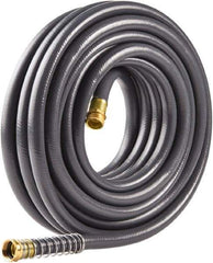 Fiskars - 100' Long Commercial Hose - 5/8" Diam, 3/4" GHT, Rubber/Vinyl, 500 psi, All Season, Gray - Exact Tool & Supply