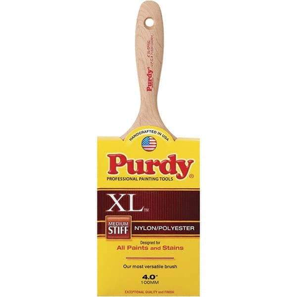 Purdy - 4" Flat Synthetic Trim Brush - 3-11/16" Bristle Length, 3-3/16" Wood Beavertail Handle - Exact Tool & Supply