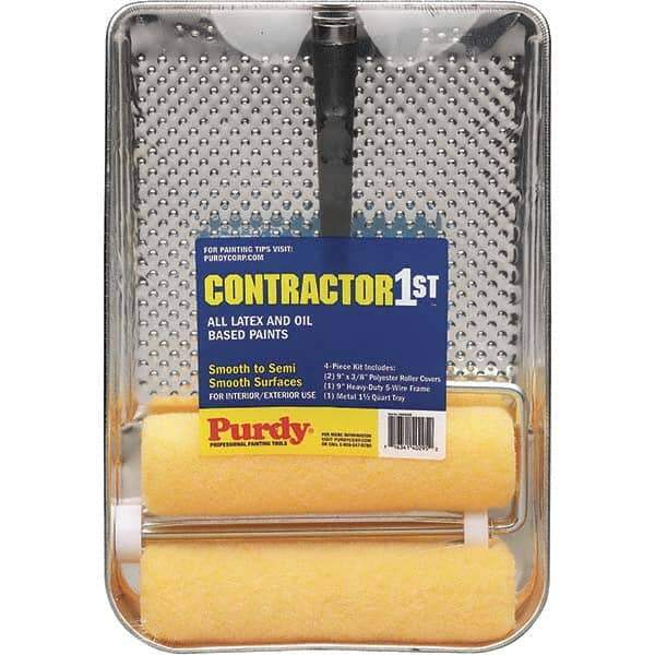 Purdy - 18" Long, 3/8" Nap, Mini Roller Kit - 9" Wide, Metal Frame, Includes Paint Tray, Roller Cover & Frame - Exact Tool & Supply