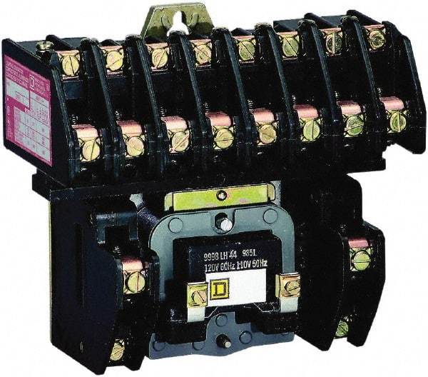 Square D - No Enclosure, 10 Pole, Electrically Held Lighting Contactor - 20 A (Tungsten), 30 A (Fluorescent), 110 VAC at 50 Hz, 120 VAC at 60 Hz, 10NO Contact Configuration - Exact Tool & Supply