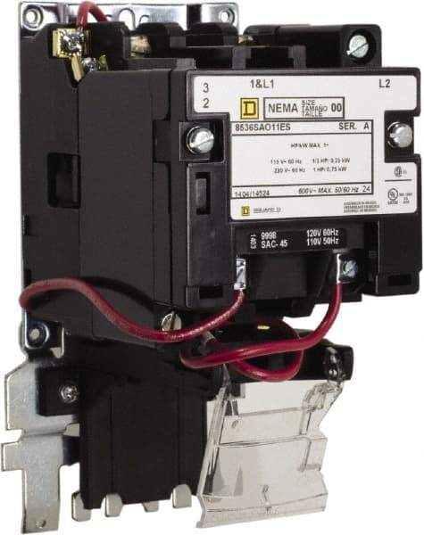 Square D - 110 Coil VAC at 50 Hz, 120 Coil VAC at 60 Hz, 9 Amp, Nonreversible Open Enclosure NEMA Motor Starter - 1/3 hp at 1 Phase - Exact Tool & Supply