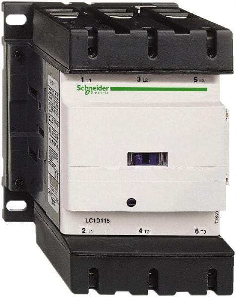 Schneider Electric - 3 Pole, 115 Coil VAC at 50/60 Hz, 115 Amp at 440 VAC, Nonreversible IEC Contactor - Bureau Veritas, CCC, CSA, CSA C22.2 No. 14, DNV, EN/IEC 60947-4-1, EN/IEC 60947-5-1, GL, GOST, LROS, RINA, RoHS Compliant, UL 508, UL Listed - Exact Tool & Supply