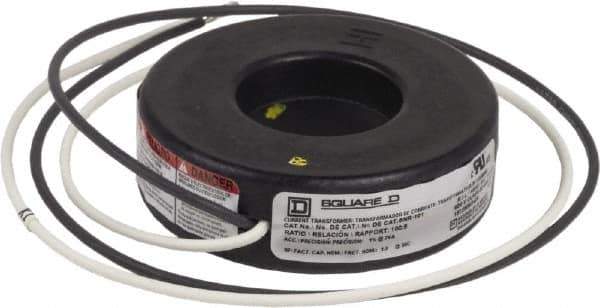 Square D - 100 Amp AC Input, 5 Amp AC Output, Panel Meter Current Transformer - Flying Lead Terminal, For Use with Ammeter, Solid State Transducer - Exact Tool & Supply