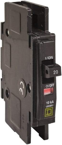 Square D - 30 Amp, 120/240 VAC, 1 Pole, DIN Rail Mounted, Flush Mount, Surface Mount Miniature Circuit Breaker - Thermal Magnetic Trip, 10 kA at 120/240 VAC Breaking Capacity, 14-2 (Aluminum), 14-2 (Copper) AWG, 74mm Deep x 103mm High x 19mm Wide - Exact Tool & Supply