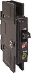 Square D - 15 Amp, 120/240 VAC, 1 Pole, DIN Rail Mounted, Flush Mount, Surface Mount Miniature Circuit Breaker - Thermal Magnetic Trip, 10 kA at 120/240 VAC Breaking Capacity, 14-2 (Aluminum), 14-2 (Copper) AWG, 74mm Deep x 103mm High x 19mm Wide - Exact Tool & Supply