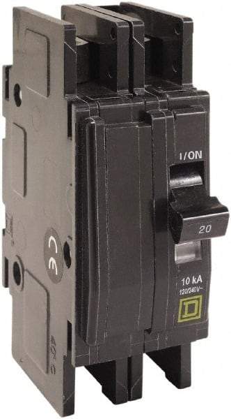 Square D - 30 Amp, 120/240 VAC, 2 Pole, DIN Rail Mounted, Flush Mount, Surface Mount Miniature Circuit Breaker - Thermal Magnetic Trip, 10 kA at 120/240 VAC Breaking Capacity, 14-2 (Aluminum), 14-2 (Copper) AWG, 74mm Deep x 103mm High x 19mm Wide - Exact Tool & Supply
