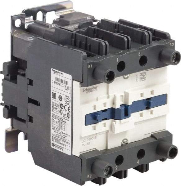 Schneider Electric - 4 Pole, 120 Coil VAC at 50/60 Hz, 125 Amp at 440 VAC, Nonreversible IEC Contactor - Bureau Veritas, CCC, CSA, CSA C22.2 No. 14, DNV, EN/IEC 60947-4-1, EN/IEC 60947-5-1, GL, GOST, LROS, RINA, RoHS Compliant, UL 508, UL Listed - Exact Tool & Supply
