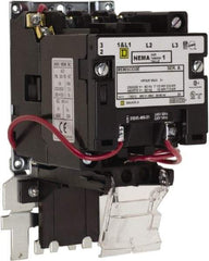 Square D - 600 Coil VAC, 27 Amp, NEMA Size 1, Open Enclosure NEMA Motor Starter - 1 Phase hp: 7 1/2 at 200 Volt, 7 1/2 at 230 Volt, 3 Phase hp: 10 at 460 Volt, 10 at 575 Volt - Exact Tool & Supply
