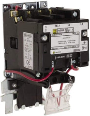 Square D - 110 Coil VAC at 50 Hz, 120 Coil VAC at 60 Hz, 600 Coil VAC, 27 Amp, NEMA Size 1, Open Enclosure NEMA Motor Starter - 1 Phase hp: 7 1/2 at 200 Volt, 7 1/2 at 230 Volt, 3 Phase hp: 10 at 460 Volt, 10 at 575 Volt - Exact Tool & Supply
