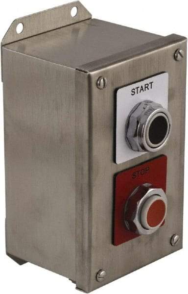 Schneider Electric - 2 Operator, Projecting Pushbutton Control Station - Start, Stop (Legend), Momentary Switch, 1NO/2NC Contact, NEMA 13, 3, 4 - Exact Tool & Supply