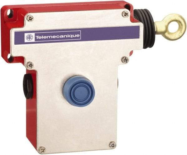 Telemecanique Sensors - 10 Amp, 2NO/2NC Configuration, Rope Operated Limit Switch - Pushbutton Reset, Rope Pull, No Pilot Light, 300 VAC - Exact Tool & Supply