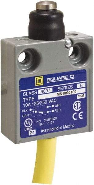 Square D - SPDT, NC/NO, 240 VAC, Prewired Terminal, Plunger Actuator, General Purpose Limit Switch - 1, 2, 4, 6, 6P NEMA Rating, IP67 IPR Rating, 80 Ounce Operating Force - Exact Tool & Supply