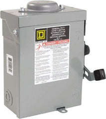 Square D - 30 Amp, 240 VAC, 2 Pole Nonfused Safety Switch - NEMA 3R, 1 & 3 Phase, 10 hp at 240 VAC (Single Phase), 15 hp at 240 VAC (Triple Phase) - Exact Tool & Supply