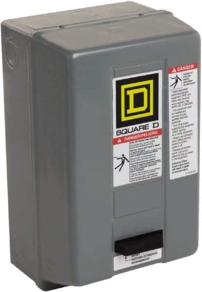 Square D - 110 Coil VAC at 50 Hz, 120 Coil VAC at 60 Hz, 9 Amp, Nonreversible Enclosed Enclosure NEMA Motor Starter - 1/3 hp at 1 Phase, 1 Enclosure Rating - Exact Tool & Supply