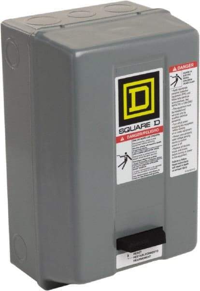 Square D - 110 Coil VAC at 50 Hz, 120 Coil VAC at 60 Hz, 9 Amp, Nonreversible Enclosed Enclosure NEMA Motor Starter - 1 hp at 1 Phase, 1 Enclosure Rating - Exact Tool & Supply