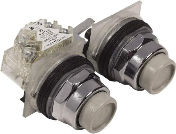 Schneider Electric - 30mm Mount Hole, Extended Straight, Pushbutton Switch with Contact Block - Multicolored Pushbutton, Maintained (MA) - Exact Tool & Supply