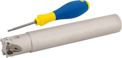 Iscar - 1-1/4" Cut Diam, 0.315" Max Depth of Cut, 1-1/4" Shank Diam, 7.87" OAL, Indexable Square Shoulder Helical End Mill - HM390 TPKT 1003 Inserts, Cylindrical Shank, 90° Lead Angle, Through Coolant, Series HeliIQMill - Exact Tool & Supply