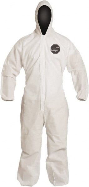 Disposable Coveralls: Size Medium, Film Laminate, Zipper Closure White, Sewn Seam, Elastic Cuff, Elastic Ankle, ISO Non-Cleanroom Class