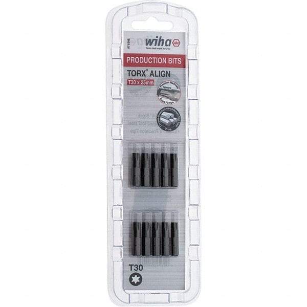 Wiha - 1/4" Drive T30 Torx Screwdriver Bit - 1" OAL, Insert Bit - Exact Tool & Supply