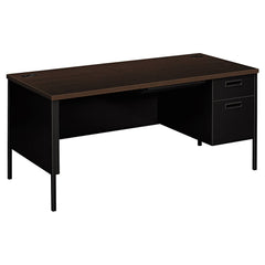 Hon - Office Desks; Type: Single Pedestal Desk ; Center Draw: No ; Color: Mocha, Black ; Material: Steel Base; Laminate Worksurface ; Width (Inch): 66 ; Depth (Inch): 30 - Exact Tool & Supply