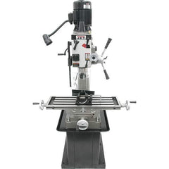 Jet - 1 Phase, 20-1/2" Swing, Geared Head Mill Drill Combination - 32-1/4" Table Length x 9-1/2" Table Width, 20-1/2" Longitudinal Travel, 8-1/4" Cross Travel, 6 Spindle Speeds, 1.5 hp, 115/230 Volts - Exact Tool & Supply