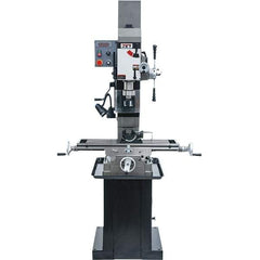 Jet - 1 Phase, 19-11/16" Swing, Geared Head Mill Drill Combination - 32-1/4" Table Length x 9-1/2" Table Width, 20-1/2" Longitudinal Travel, 8-1/4" Cross Travel, Variable Spindle Speeds, 1.5 hp, 115/230 Volts - Exact Tool & Supply