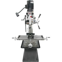 Jet - 1 Phase, 20-1/2" Swing, Geared Head Mill Drill Combination - 32-1/4" Table Length x 9-1/2" Table Width, 20-1/2" Longitudinal Travel, 8-1/4" Cross Travel, 6 Spindle Speeds, 1.5 hp, 115/230 Volts - Exact Tool & Supply