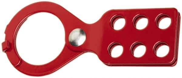 Ability One - Single Jaw, 1-1/2" Jaw Diam, 6 PadLocks, Steel Lockout Hasp - Scissor Action, Red - Exact Tool & Supply