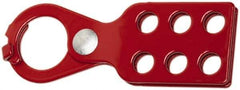 Ability One - Single Jaw, 1" Jaw Diam, 6 PadLocks, Steel Lockout Hasp - Scissor Action, Red - Exact Tool & Supply