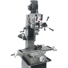 Jet - 1 Phase, 19-11/16" Swing, Geared Head Mill Drill Combination - 32-1/4" Table Length x 9-1/2" Table Width, 20-1/2" Longitudinal Travel, 8-1/4" Cross Travel, 6 Spindle Speeds, 1.5 hp, 115/230 Volts - Exact Tool & Supply