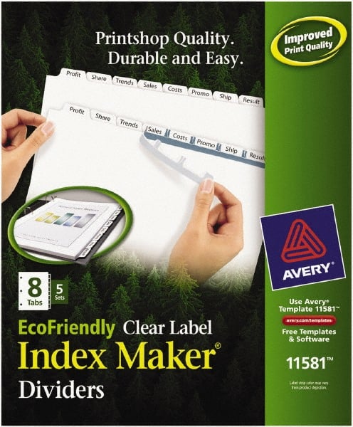 AVERY - 11 x 8 1/2" 1 to 8" Label, 8 Tabs, 3-Hole Punched, Customizable Divider - Exact Tool & Supply