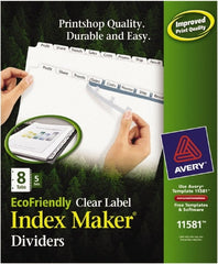 AVERY - 11 x 8 1/2" 1 to 8" Label, 8 Tabs, 3-Hole Punched, Customizable Divider - Exact Tool & Supply