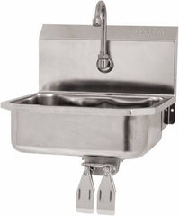SANI-LAV - 14" Long x 11" Wide Inside, 1 Compartment, Grade 304 Stainless Steel Hand Sink Wall Mount with Double Knee Valve - 18 Gauge, 16" Long x 15-1/4" Wide x 16" High Outside, 5" Deep - Exact Tool & Supply