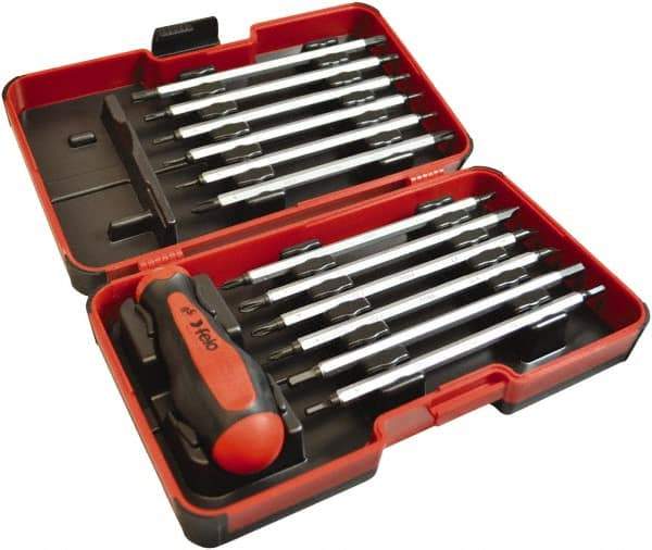 Felo - 13 Piece, 1/4" Drive Screwdriver Bit Set - #1 to #3 Phillips, 3 to 6mm Hex, T6 to T40 Torx, #1, #2 & #3 Pozidriv, 5/32, 7/32 & 1/4" Slotted - Exact Tool & Supply