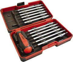 Felo - 13 Piece, 1/4" Drive Screwdriver Bit Set - #1 to #3 Phillips, 3 to 6mm Hex, T6 to T40 Torx, #1, #2 & #3 Pozidriv, 5/32, 7/32 & 1/4" Slotted - Exact Tool & Supply