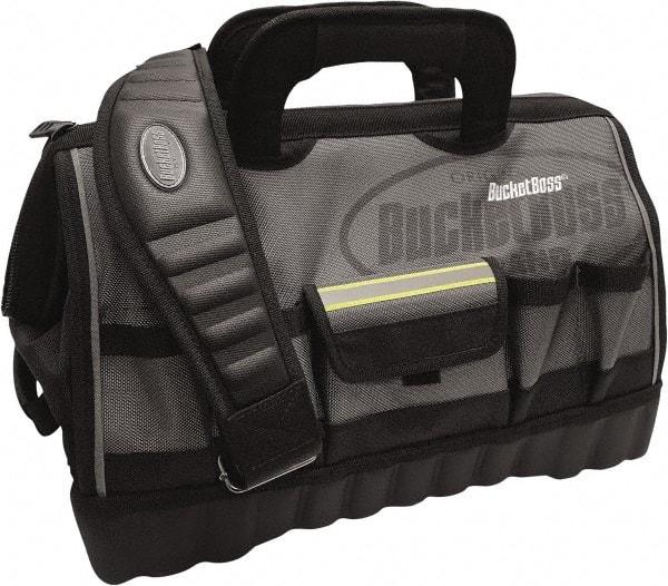 Bucket Boss - 14 Pocket Gray & Black Polyester Tool Bag - 18" Wide x 11" Deep x 13" High - Exact Tool & Supply