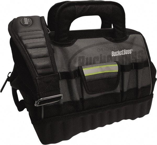 Bucket Boss - 14 Pocket Gray & Black Polyester Tool Bag - 14" Wide x 10" Deep x 11" High - Exact Tool & Supply