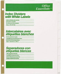 Office Essentials - 11 x 8 1/2" 1 to 8" Label, 8 Tabs, 3-Hole Punched, Customizable Divider - White - Exact Tool & Supply