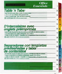 Office Essentials - 11 x 8 1/2" 1 to 15" Label, 15 Tabs, 3-Hole Punched, Preprinted Divider - Multicolor Tabs, White Folder - Exact Tool & Supply