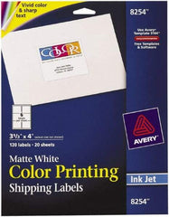 AVERY - 3.33" Wide x 4" Long, Matte White Paper Inkjet Label - For Inkjet Printers - Exact Tool & Supply