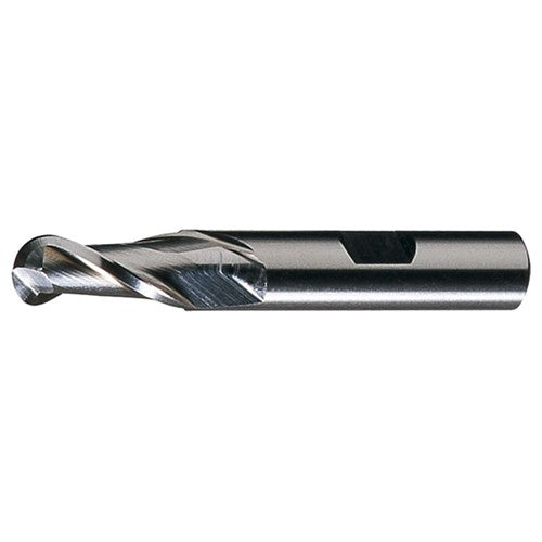 ‎5/8″ Dia. × 5/8″ Shank × 1-3/8″ DOC × 3-3/4″ OAL, HSS Bright, Spiral , 2 Flute, CW Helix, Weldon, Ballnose End Mill - Exact Tool & Supply