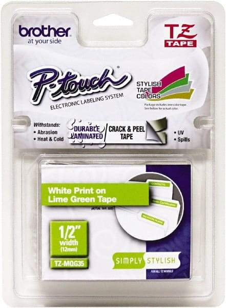 Brother - 1/2" Wide, Lime Green Tape Cassette - For Label Maker - Exact Tool & Supply