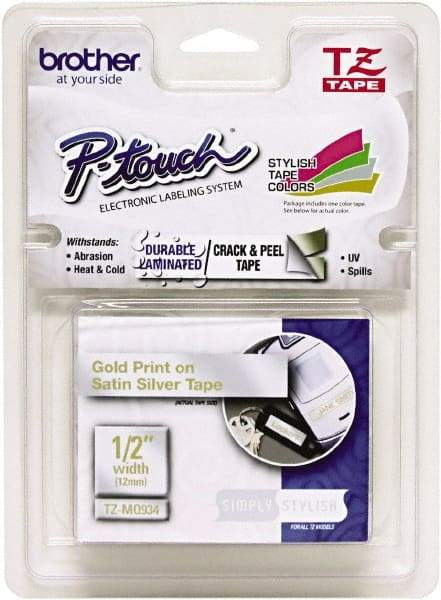 Brother - 1/2" Wide, Silver Tape Cassette - For Label Maker - Exact Tool & Supply
