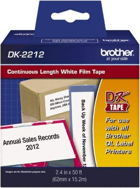 Brother - 2.4" Wide x 600" Long, White Film Label Tape - For PC Label Printers - Exact Tool & Supply