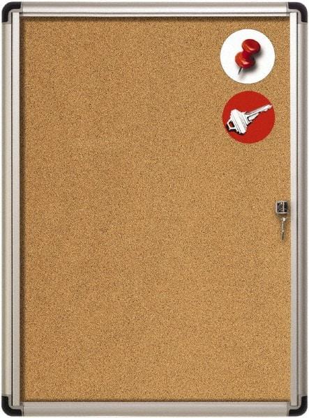 MasterVision - 28" Wide x 38" High Enclosed Cork Bulletin Board - Aluminum Frame, Tan & Aluminum - Exact Tool & Supply
